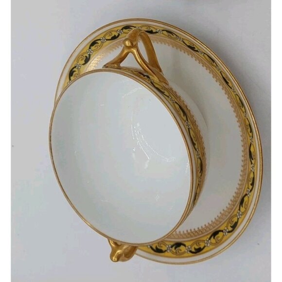 B & C Limoges France Higgins & Seiter Cup And Saucer White Gold - Picture 8 of 9